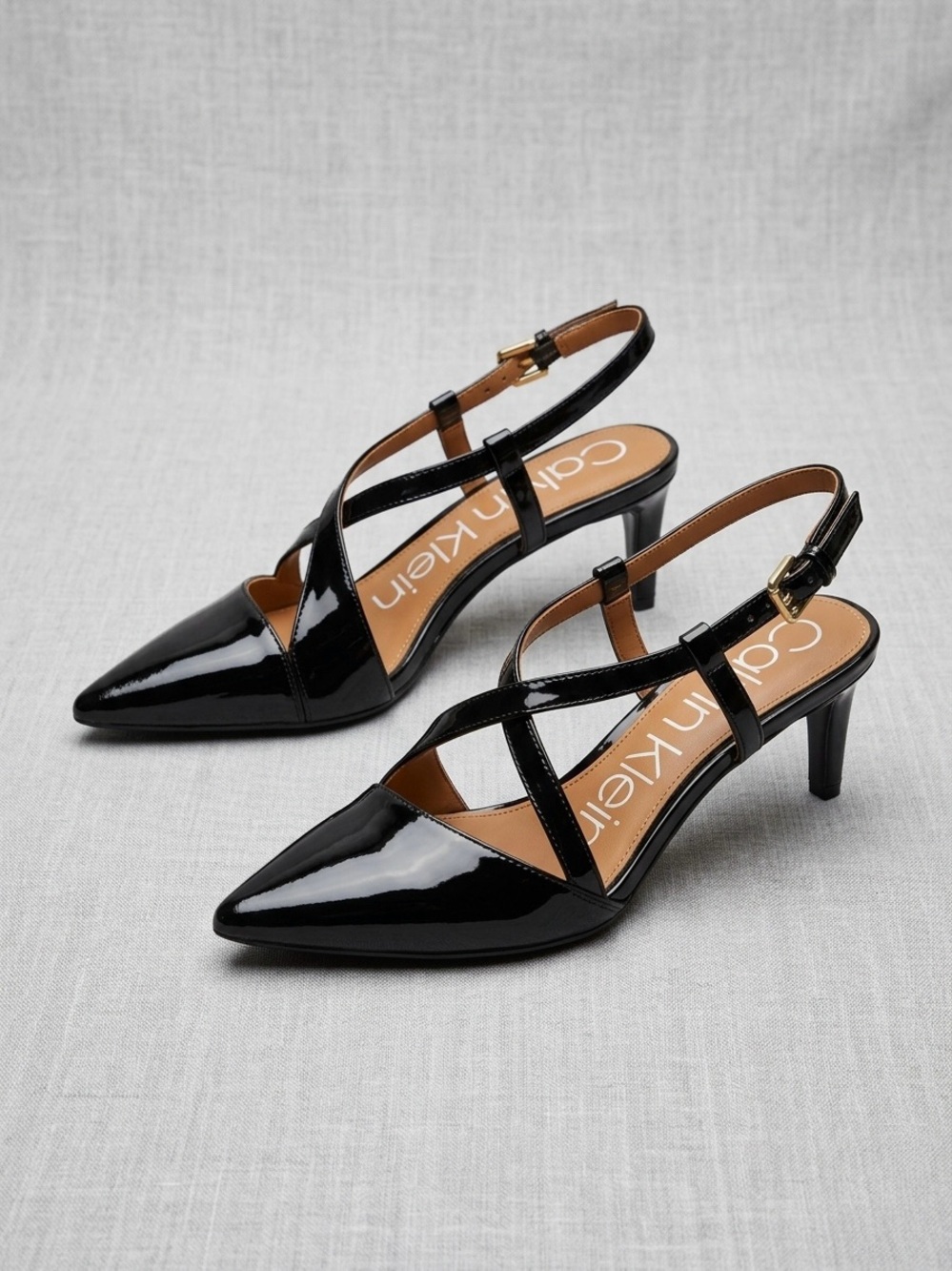 Calvin Klein Paula Ankle Strap Pointed-Toe Kitten Heels